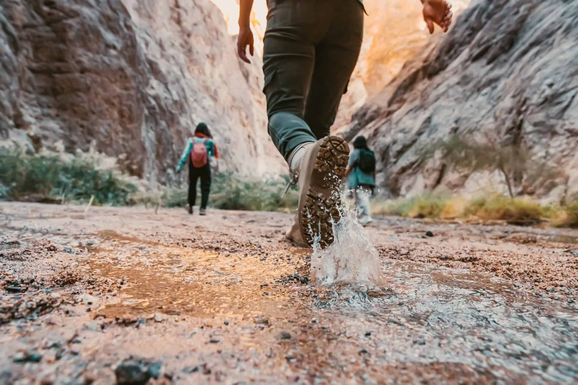 A group of hikers exploring a canyon.