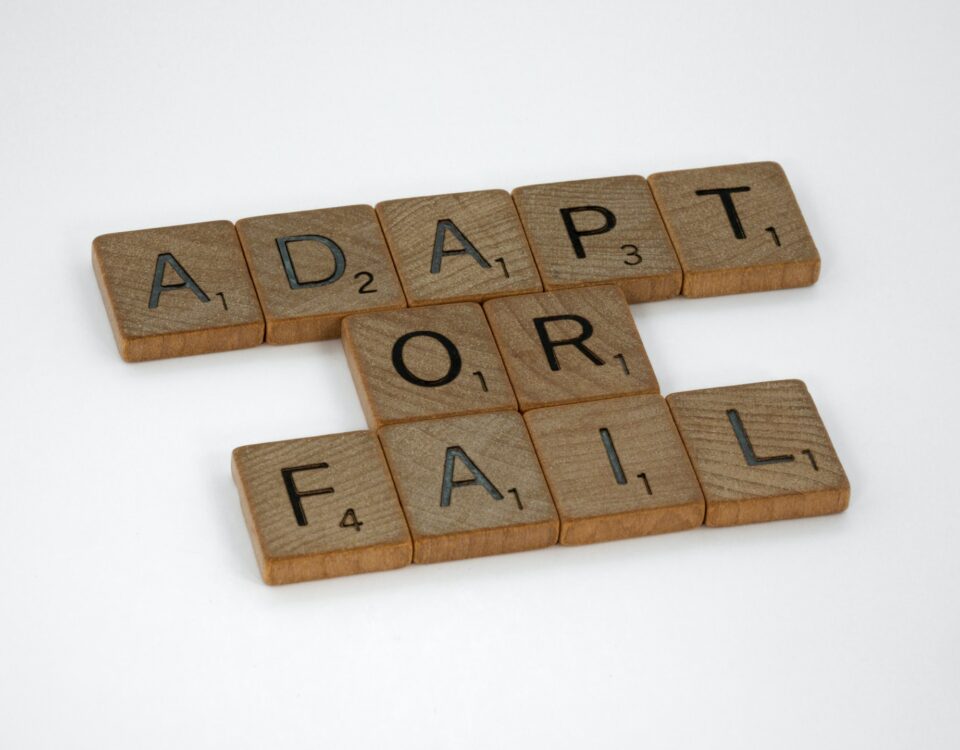 Adapt scrabble tiles on a white background.