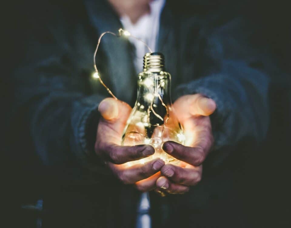 A person holding a light bulb, representing the emergence of innovative sectors and exporting opportunities.