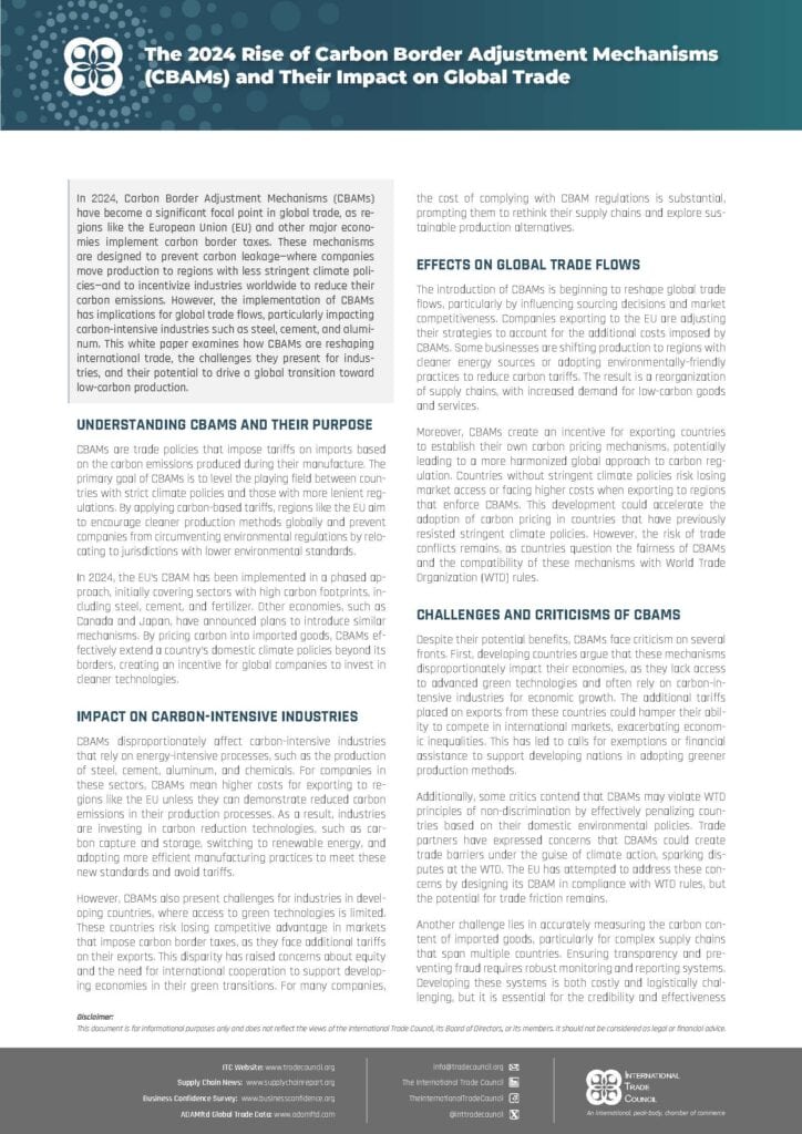 The 2024 Rise of Carbon Border Adjustment Mechanisms (CBAMs) and Their Impact on Global Trade