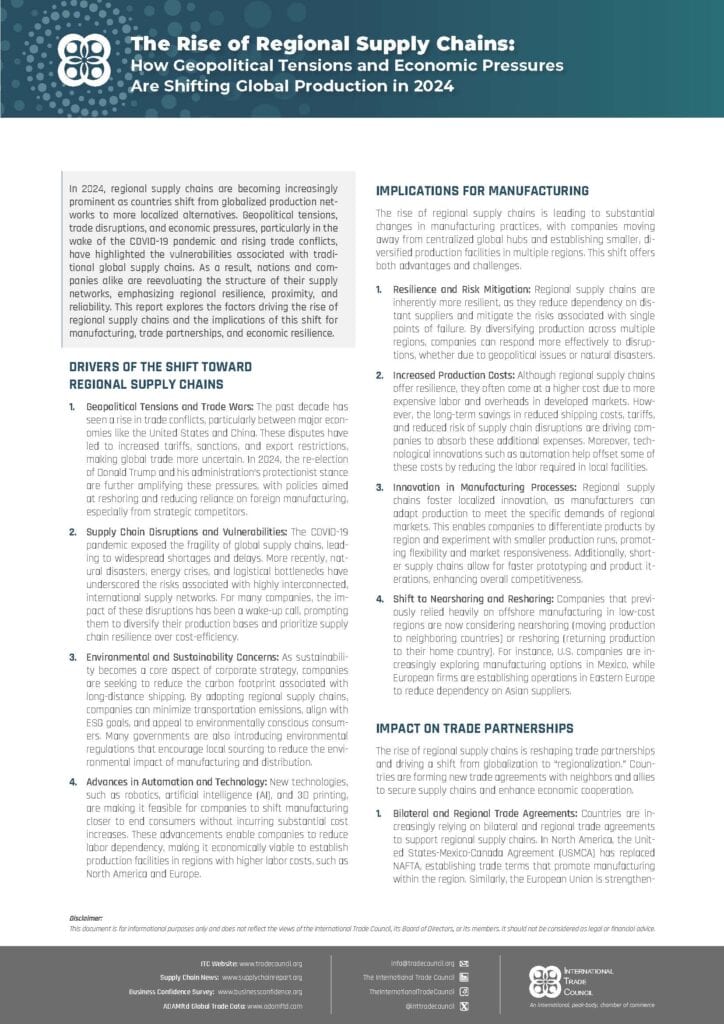 The Rise of Regional Supply Chains: How Geopolitical Tensions and Economic Pressures Are Shifting Global Production in 2024