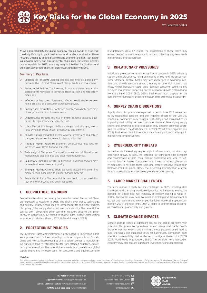 Key risks for global economy in 2025