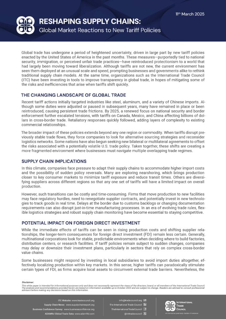 Global market reactions to U.S. tariff policies and their impact on supply chains and trade transparency.