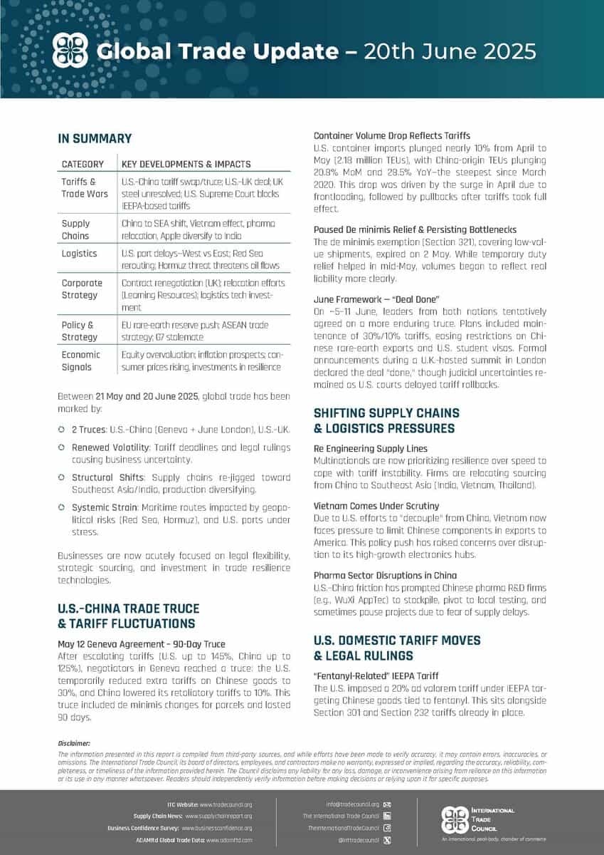Global Trade Update – 2025: Tariff Changes, Supply Chain Shifts & Legal News