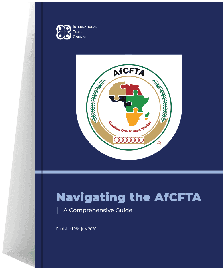 AfCFTA logo: Navigating the AfCFTA, a comprehensive guide. Published July 2020. - International Trade