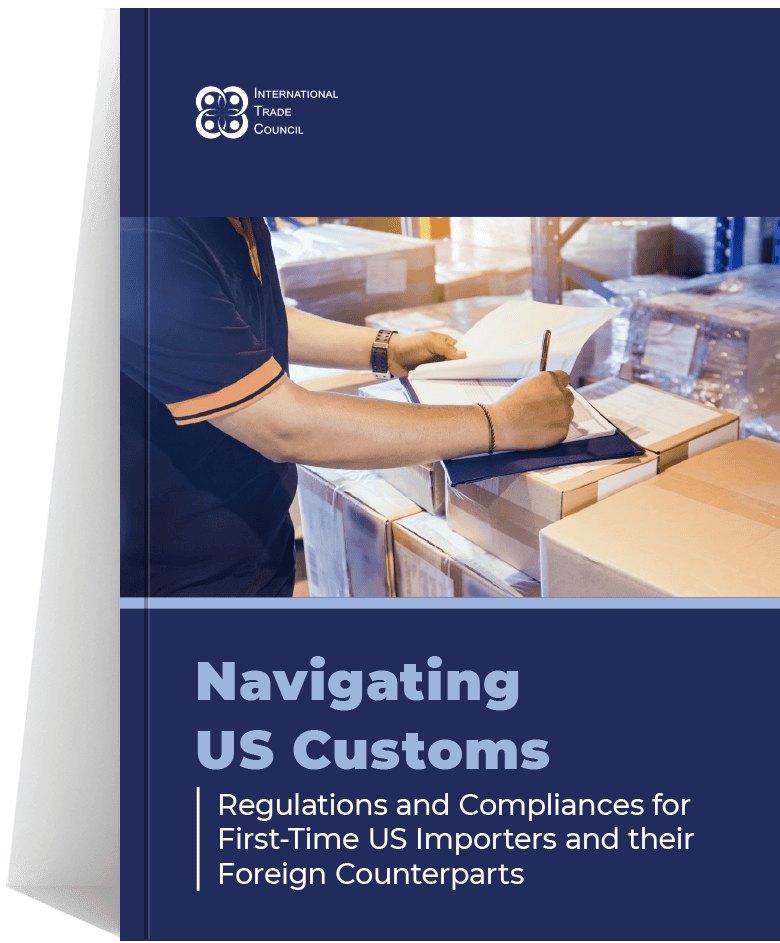 Person reviewing paperwork in a warehouse, navigating US Customs regulations. - International Trade